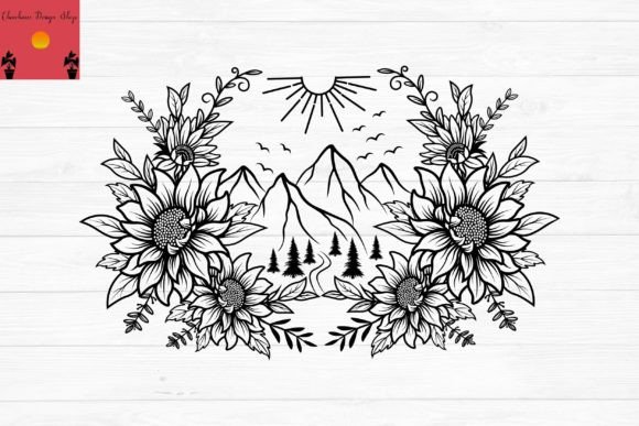 Mountain Flowers Svg Design, Graphics and Print Templates